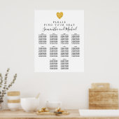 Gold Foil Heart 10-Table Wedding Seating Chart Poster (Keuken)