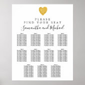 Gold Foil Heart 11-Table Wedding Seating Chart Poster (Voorkant)