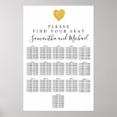 Gold foil Heart 16-Table Wedding Seating Chart Poster (Voorkant)