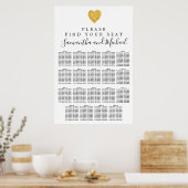 Gold foil Heart 19-tafel bruiloft Poster (Keuken)