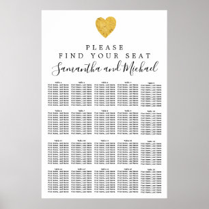 Gold foil Heart 20-tafel bruiloft Poster