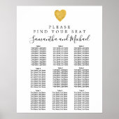 Gold Foil Heart 9-Table Wedding Seating Chart Poster (Voorkant)