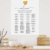 Gold Foil Heart Alfabetical Weddenschappen Seating Poster (Keuken)
