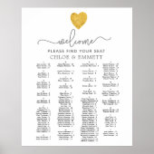 Gold Foil Heart Alfabetical Weddenschappen Seating Poster (Voorkant)