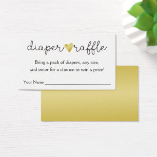 Gold Foil Heart Diaper Raffle Baby shower Visitekaartje