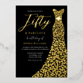 Gold Foil Heart Dress 50th Birthday Party Golden Folie Uitnodiging (Voorkant)