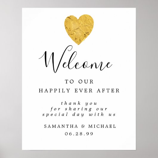 Gold Foil Heart Elegant Wedding Welkomstteken Poster (Voorkant)
