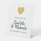 Gold Foil Heart Engagement Party Welkom Reclamebord Met Voetstuk (Voorkant)