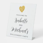Gold Foil Heart Engagement Party Welkom Reclamebord Met Voetstuk (Voorkant)