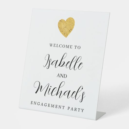 Gold Foil Heart Engagement Party Welkom Reclamebord Met Voetstuk (Voorkant)