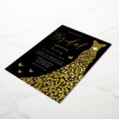 Gold Foil Heart Gown with Black Vrijgezellenfeest Folie Uitnodiging (Gedraaid)