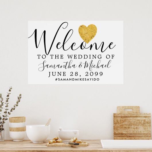 Gold Foil Heart Modern Weddenschap Welkomstbord Poster (Keuken)