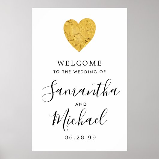 Gold Foil Heart Modern Welkom bij ons huwelijksbor Poster (Voorkant)