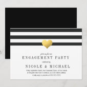 Gold Foil Heart + Stripes Engagement Party Kaart (Voorkant / Achterkant)