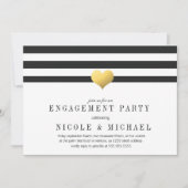 Gold Foil Heart + Stripes Engagement Party Kaart (Voorkant)