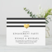 Gold Foil Heart + Stripes Engagement Party Kaart (Staand voorkant)