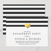 Gold Foil Heart + Stripes Engagement Party Kaart (Voorkant / Achterkant)