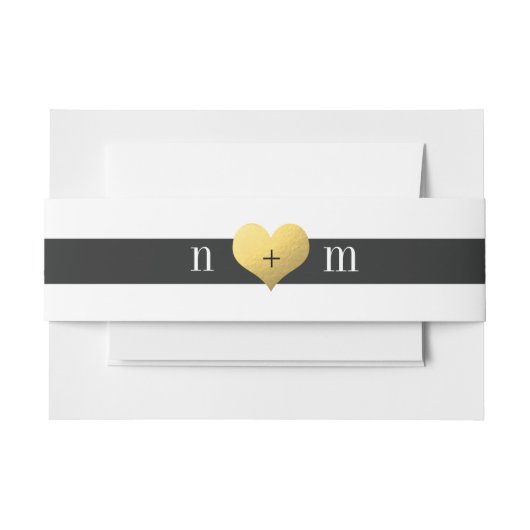 Gold Foil Heart + Stripes Invitation Belly Bands Uitnodigingen Wikkel (Voorkant Voorbeeld)