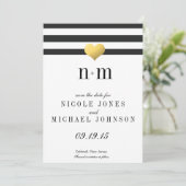 Gold Foil Heart + Stripes Sla de datums op Save The Date (Staand voorkant)