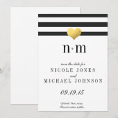 Gold Foil Heart + Stripes Sla de datums op Save The Date (Voorkant / Achterkant)