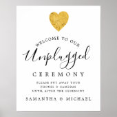 Gold Foil Heart Unplugging Wedding Ceremony Sign Poster (Voorkant)