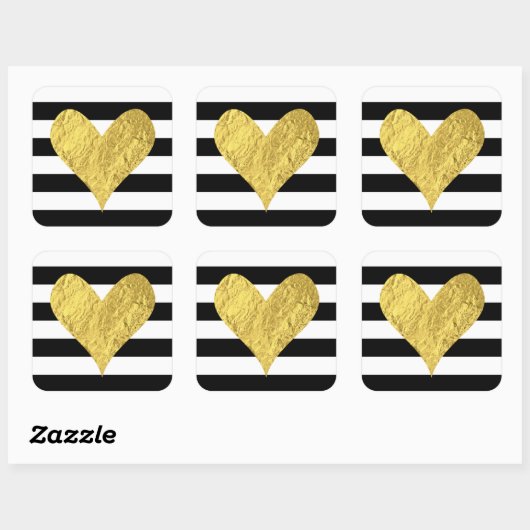 Gold Foil Heart Vierkante Sticker (Vel)