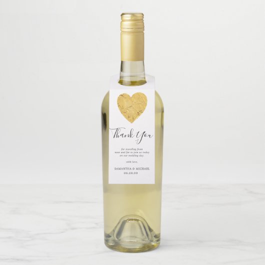 Gold Foil Heart Wedding Favoriet Dank u Flessenhanger (Op fles)