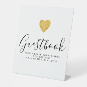Gold Foil Heart Wedding Guestbook Reclamebord Met Voetstuk
