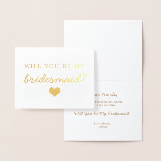 Gold Foil Heart Will You Be My Bridesmaid Kaart (Display)