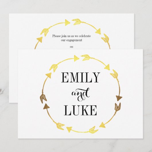 Gold Foil Heart Wreath Romantic Verloving Kaart (Voorkant / Achterkant)