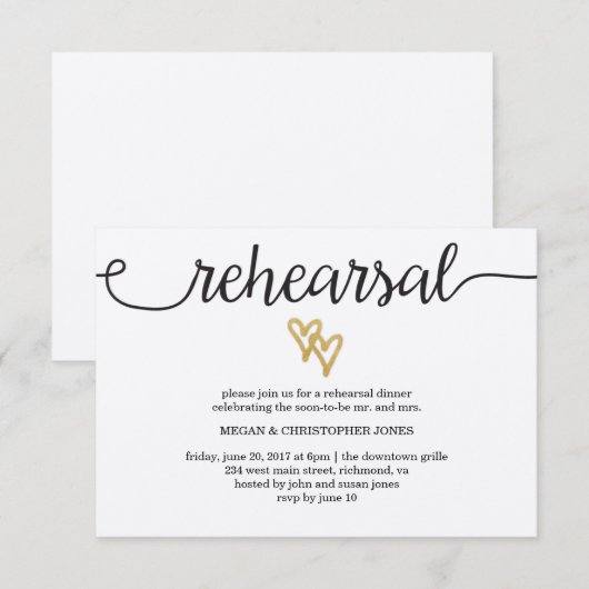 Gold Foil Hearts Kraft Paper Repetitie Kaart (Voorkant / Achterkant)