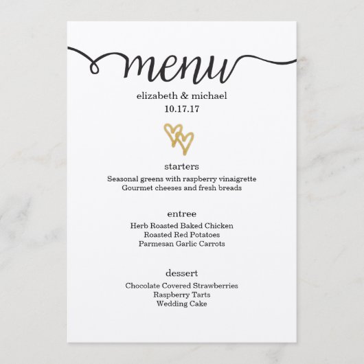 Gold Foil Hearts Kraft Paper Wedding Menu (Voorkant)