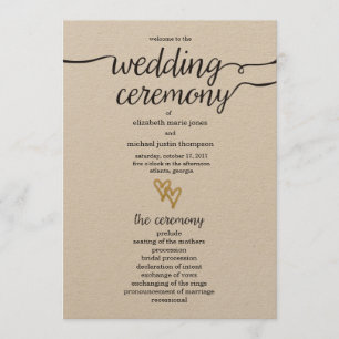 Gold Foil Hearts Kraft Paper Wedding Programme Programmakaart