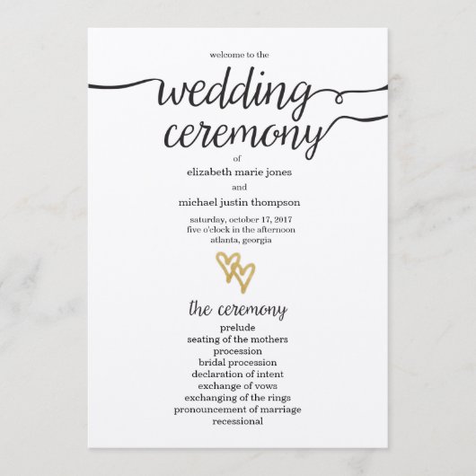 Gold Foil Hearts Kraft Paper Wedding Programme Programmakaart (Voorkant)