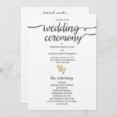 Gold Foil Hearts Kraft Paper Wedding Programme Programmakaart (Voorkant / Achterkant)