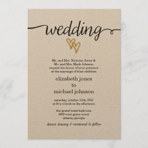 Gold Foil Hearts Kraft Paper Weduwen Uitnodiging