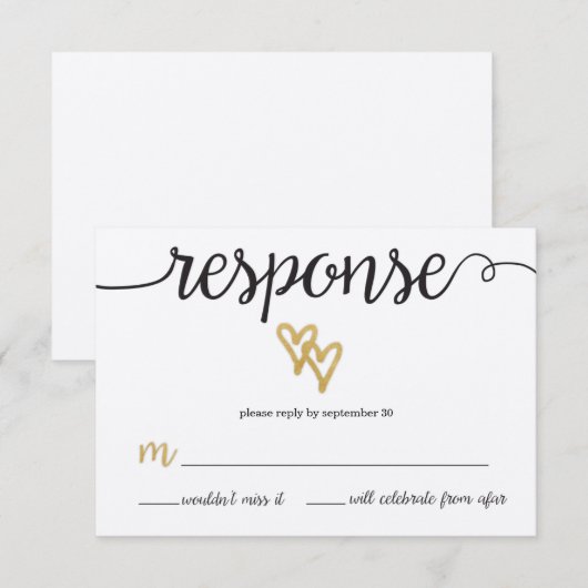 Gold Foil Hearts Kraft Paper Weduwkaart RSVP Card (Voorkant / Achterkant)