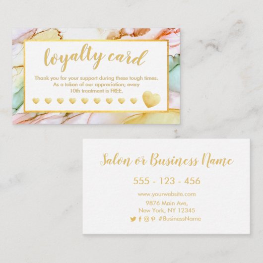 Gold Foil Hearts Pastel gekleurd Klantenkaartje (Voorkant / Achterkant)