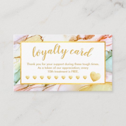 Gold Foil Hearts Pastel gekleurd Klantenkaartje (Voorkant)