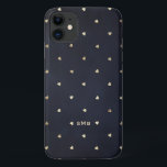 Gold Foil Hearts Pattern Blue Monogram Case-Mate iPhone Case<br><div class="desc">Kute en feminine-telefoonbehuizing met een faux gouden folieharten patroon. Personaliseer u door uw eigen monogram toe te voegen. Deze Goudfolie harten patroontelefoonbehuizing zal perfect zijn als een gepersonaliseerd cadeau.</div>