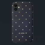 Gold Foil Hearts Pattern Blue Monogram Case-Mate iPhone Case<br><div class="desc">Kute en feminine-telefoonbehuizing met een faux gouden folieharten patroon. Personaliseer u door uw eigen monogram toe te voegen. Deze Goudfolie harten patroontelefoonbehuizing zal perfect zijn als een gepersonaliseerd cadeau.</div>