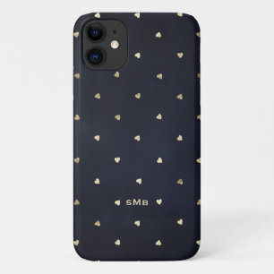 Gold Foil Hearts Pattern Blue Monogram Case-Mate iPhone Case