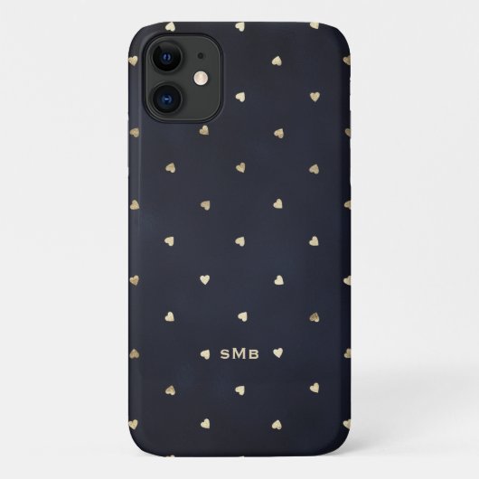 Gold Foil Hearts Pattern Blue Monogram Case-Mate iPhone Case (Achterkant)