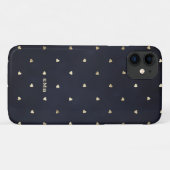 Gold Foil Hearts Pattern Blue Monogram Case-Mate iPhone Case (Achterkant (horizontaal))