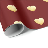 Gold Foil Hearts Pattern on Burgundy Red Cadeaupapier (Rol Hoek)