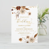 Gold Foil Herfst Boho Terracotta Neutral Wedding Kaart (Staand voorkant)
