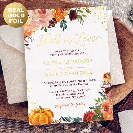 Gold Foil Herfst in Love Autumn Floral Wedding Folie Uitnodiging
