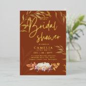 GOLD FOIL Herfst Pumpkin VRIJGEZELLENFEEST QR-code Folie Uitnodiging (Staand Voorkant)