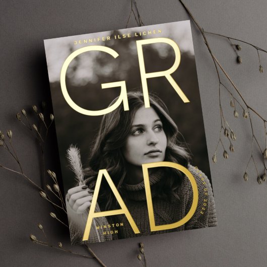 Gold Foil High School AFSTUDEERDER | Fotoaankondig Folie Uitnodiging