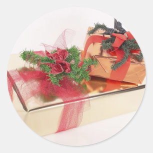 Gold Foil Holiday Gift Wrapping Ronde Sticker